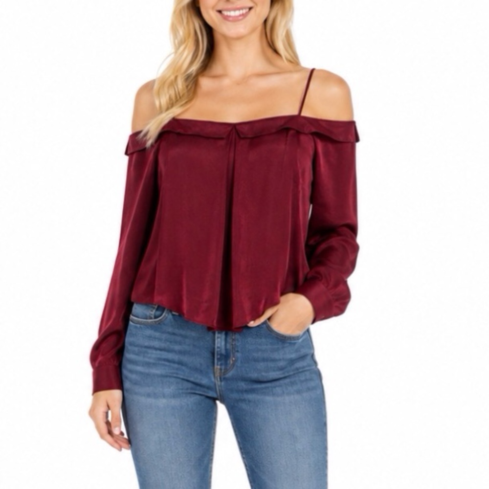 Stitch Fix En Elly Kamelia Off Shoulder Blouse Berry Red Long Sleeve Top Medium